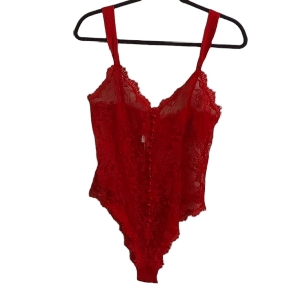 Victoria's Secret Other - VINTAGE VICTORIA SECRET Red See-through Lace Hi Cut Romantic Bodysuit or Nighty
